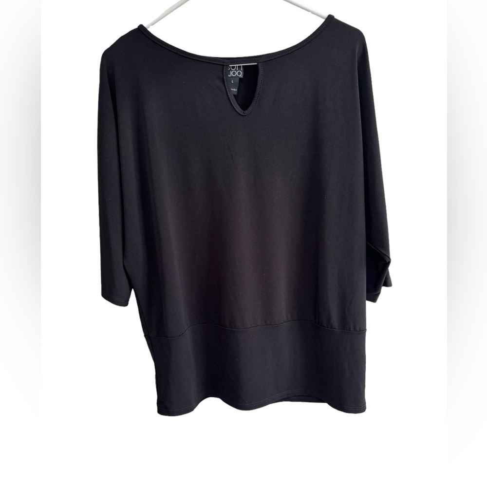 Clara Sun‎ Woo Black Key Hole Top Size Large Stretch Blouse Women’s L Shirt